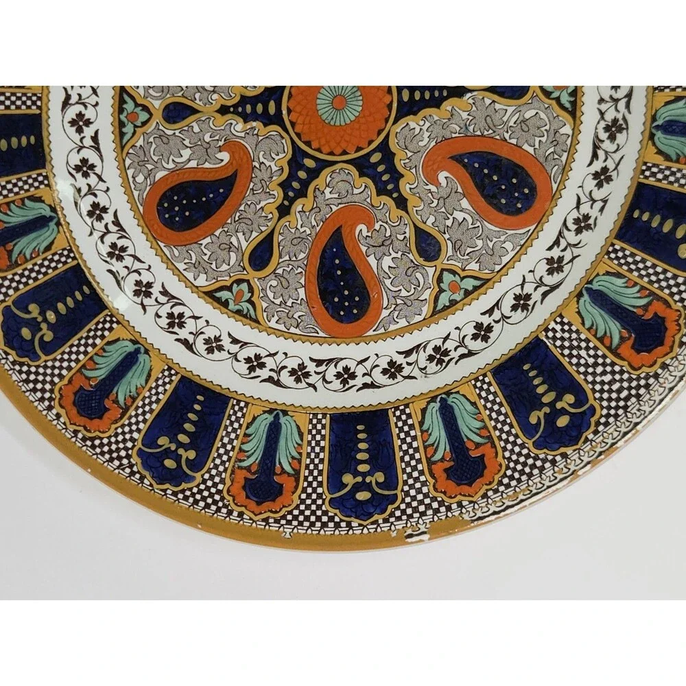 Antique Wedgwood Indian Plate Orange Hand Painted 10.5